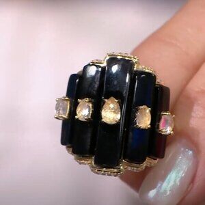 Rarities Carol Brodie Black ONYX White Topaz & Zircon Ring 7 NWT